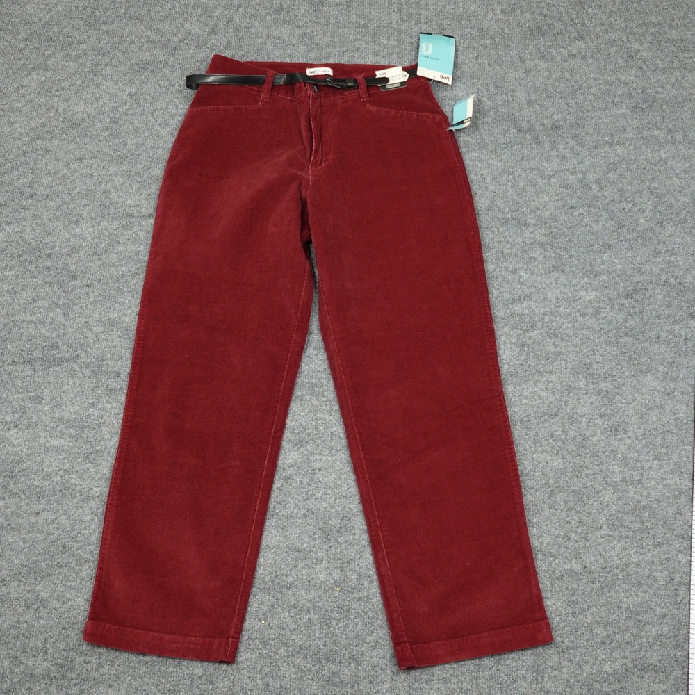 Lee Pants Women 12P Burgundy Corduroy Custom Fit Waistband Straight Leg Relaxed